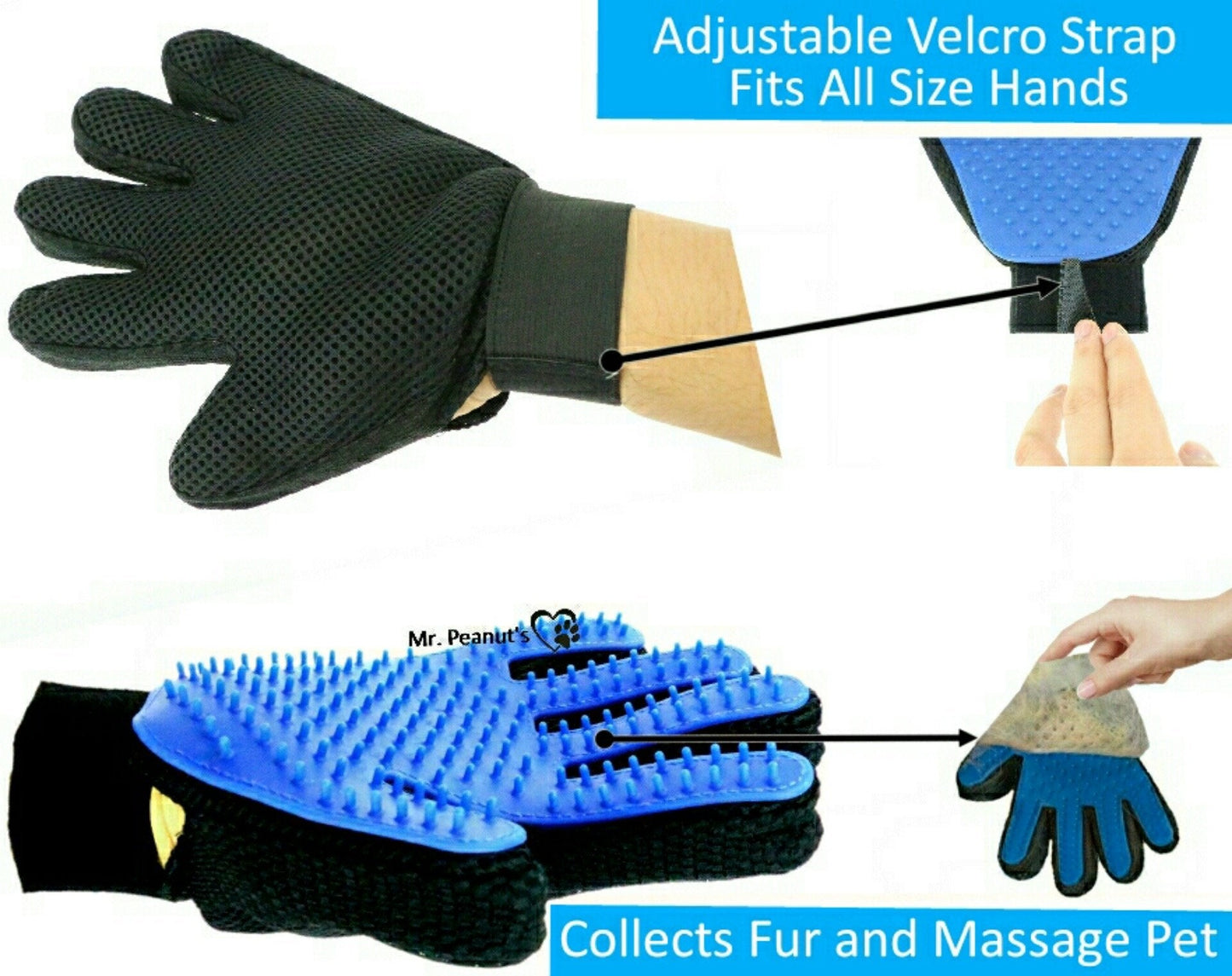 2 Pack Gloves with Silicone Pins for Pet Grooming