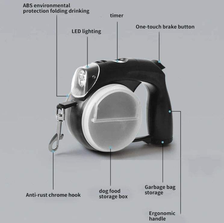 Dog Waterproof Automatic Led Retractable Leash with Poop Bag