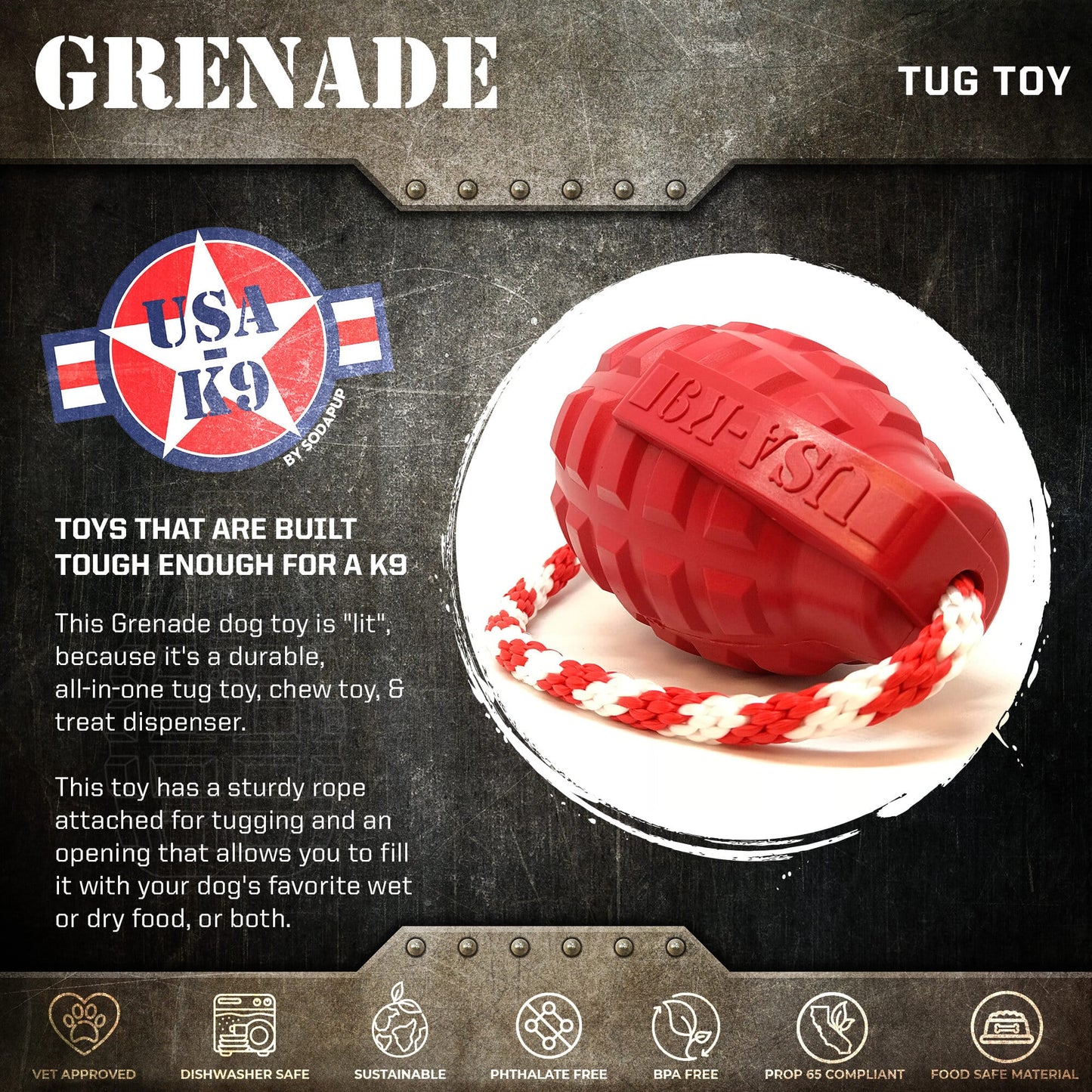 Grenade Shaped Rubber Dog Toy