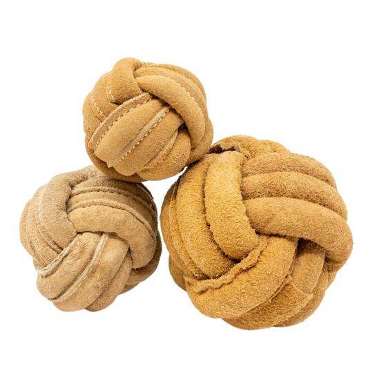 Natural Leather Ball Dog Toy, 2 Pack