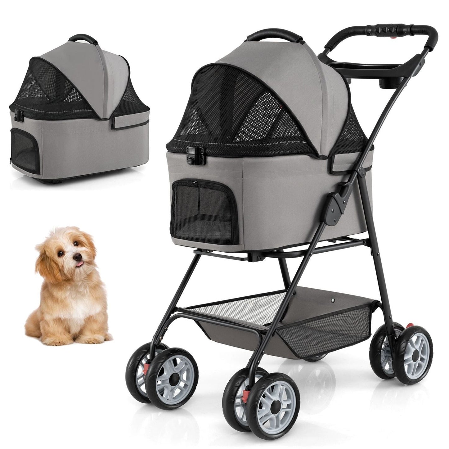 Pet Stroller with Removable Carrier