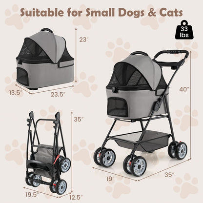 Pet Stroller with Removable Carrier