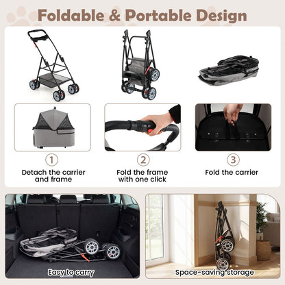 Pet Stroller with Removable Carrier