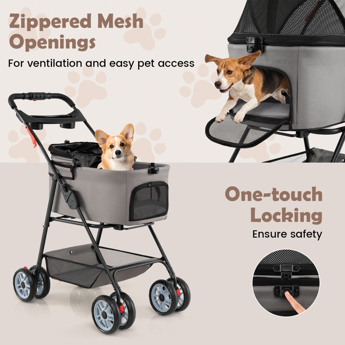Pet Stroller with Removable Carrier